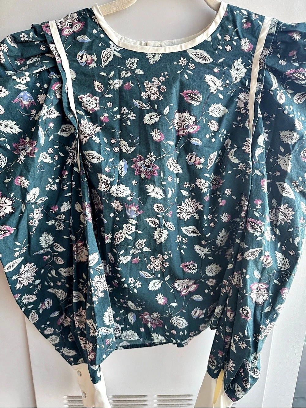Isabel Marant Celwood Dark Green Floral Puff Sleeve Blouse Size EU 40 US L - Picture 5 of 8